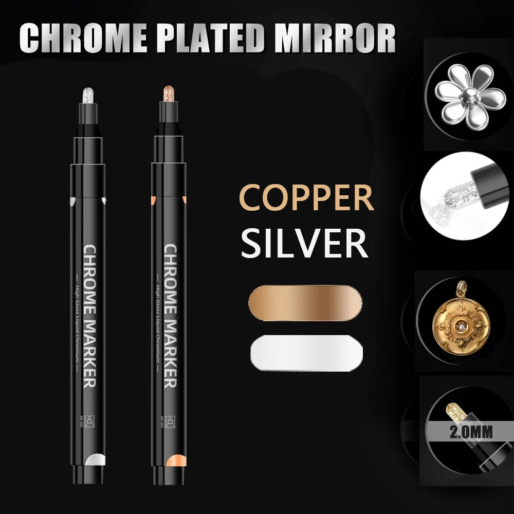 Mirror Chrome Metallic Markers – Waterproof Paint, Rock & Ceramic Metallic Paint Markers Qme 1Silver-1Copper