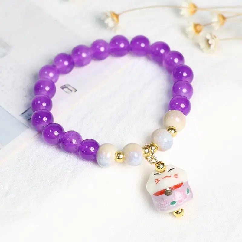 Boho Fortune Cat Charm Bracelet – Stretch Wire Women's Jewelry Charm Bracelet Qme A3