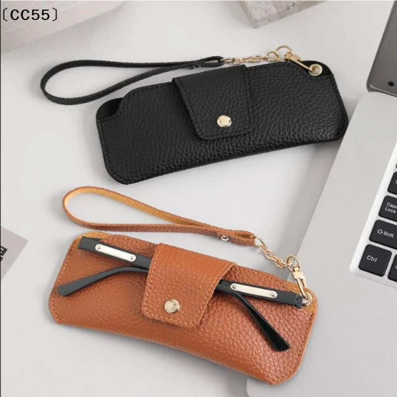 PU Leather Glasses Case with Wrist Strap – Travel Sunglasses Pouch Eyeglass Case Qst