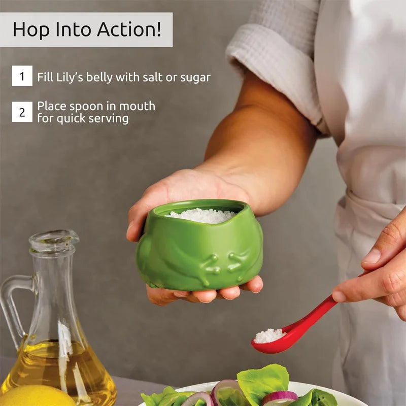 Frog Salt Cellar & Seasoning Jar – Cute Kitchen Decor Salt Cellar Qme