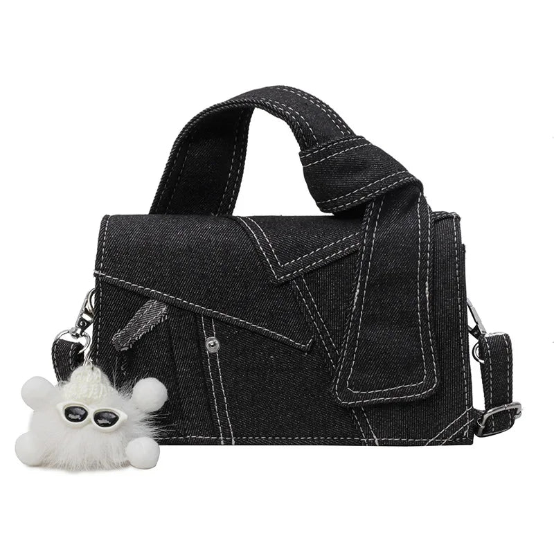 Boho Chic Denim Mini Square Bag – Women's Minimalist Handbag Mini Square Handbag Qme black