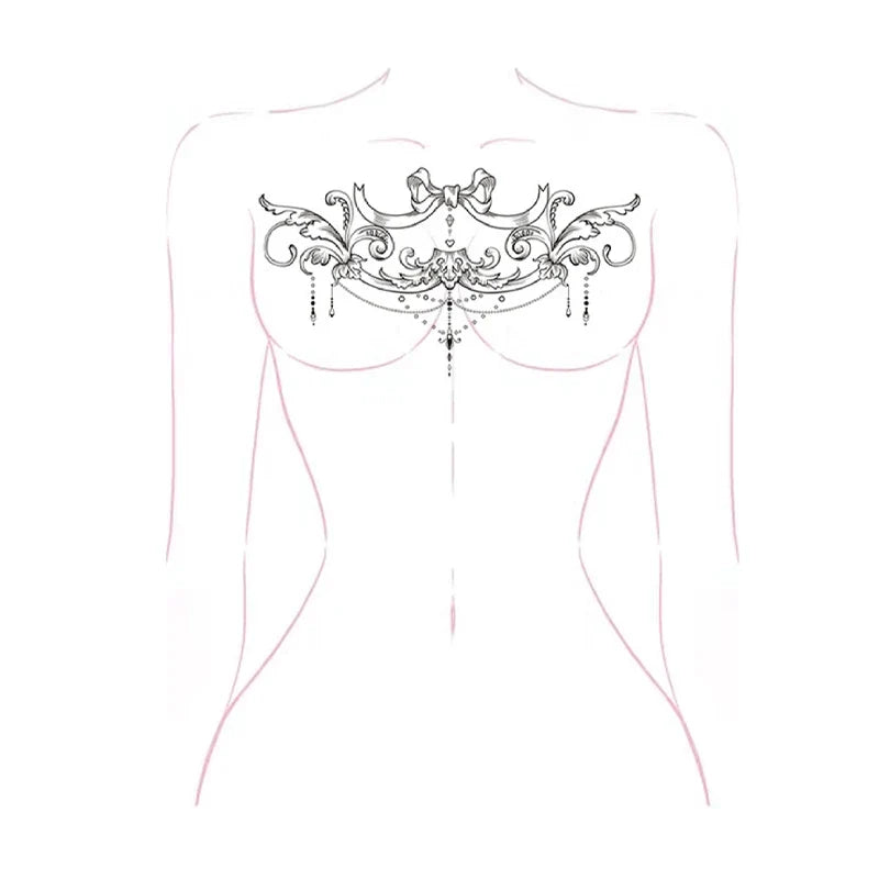Black Bow & Wave Temporary Tattoo Sticker – Chest Back Abdomen Temporary Tattoo Sticker Qme