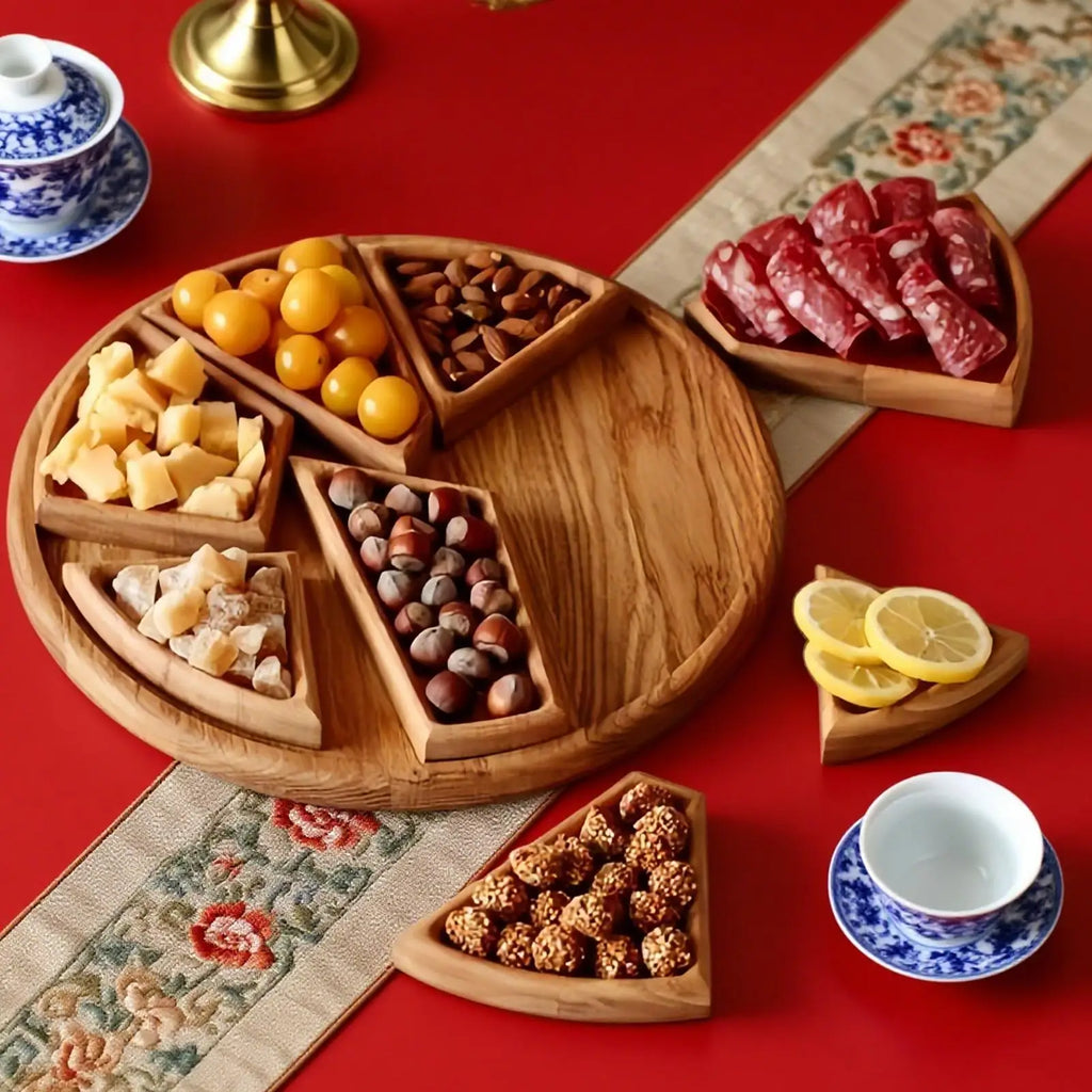 Wooden Divided Puzzle Serving Tray | Party Platter & Snack Board Wooden Serving Tray Qme