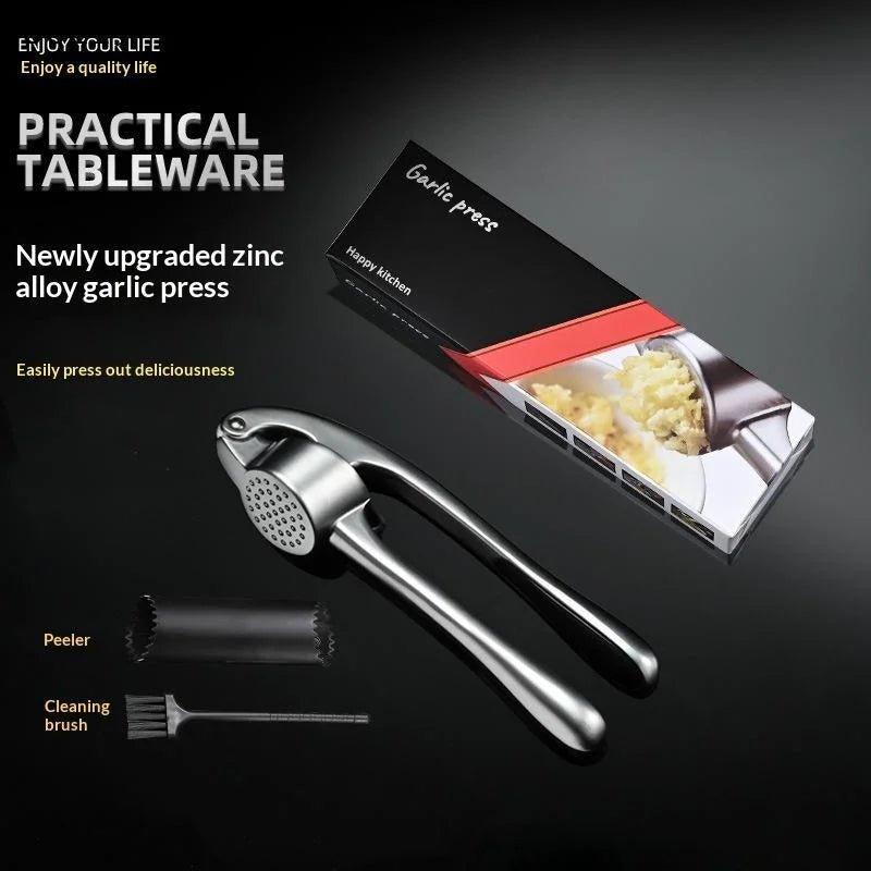 Zinc Alloy Garlic Press Set with Peeler & Cleaning Brush Garlic Press Set Qme
