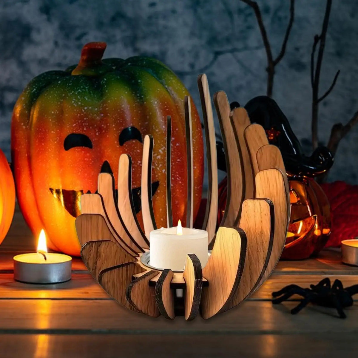 Wooden Tea Light Candle Holder – Creative Candlestick Decor Candle Holder Qme