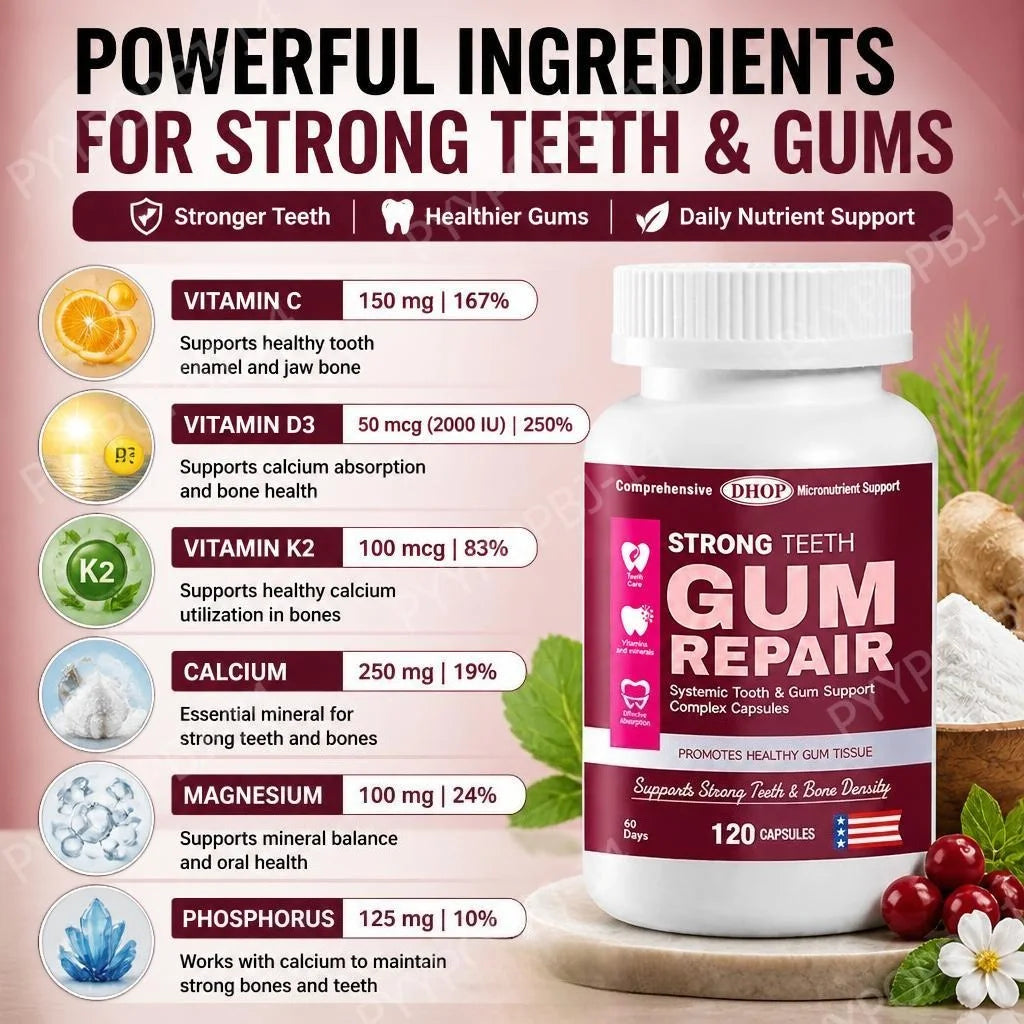 DHOP Strong Teeth Capsules – Enamel & Gum Support 120ct Oral Health Supplement Qst