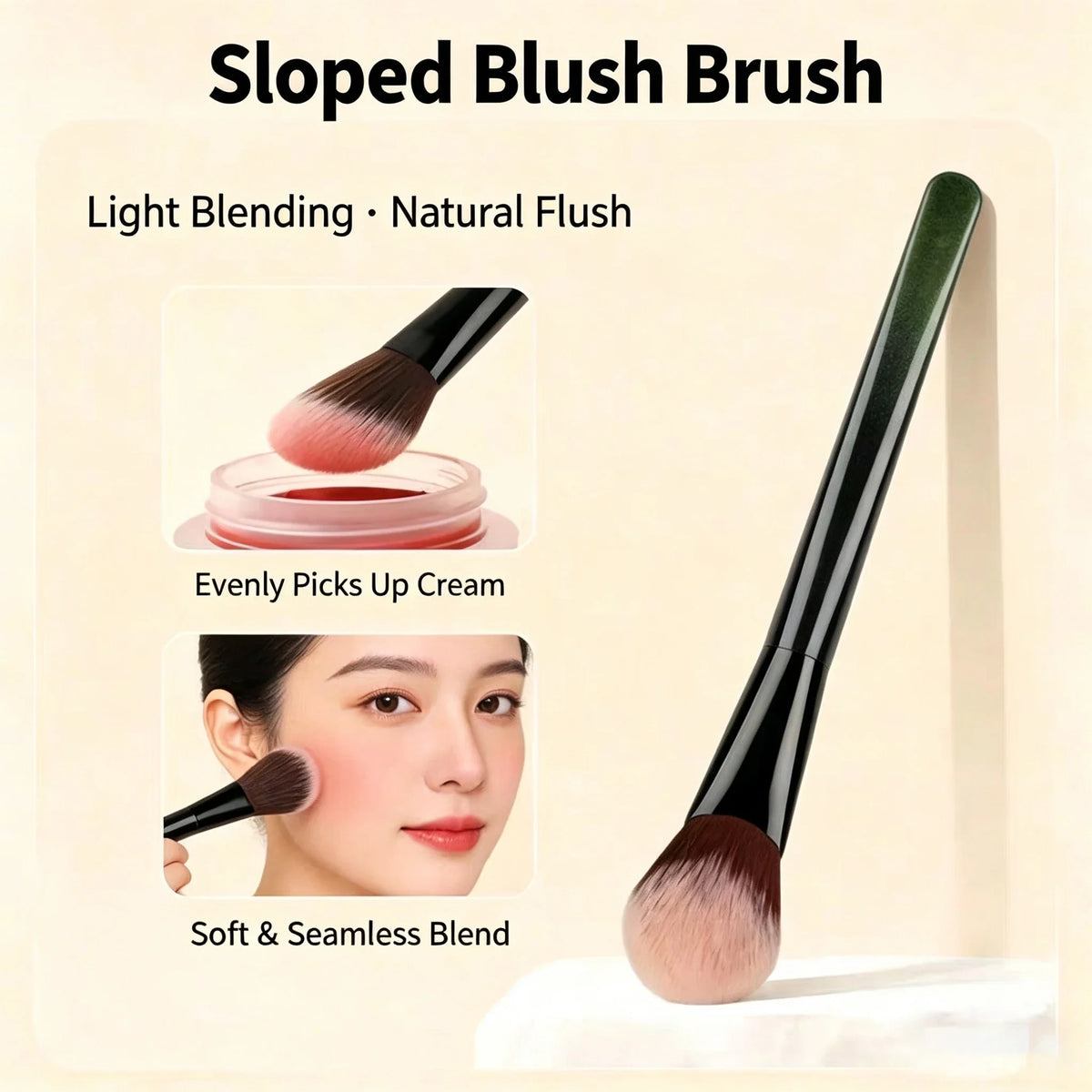 Slope Powder Blusher & Highlight Brush – Soft Bristles Makeup Brush Qme
