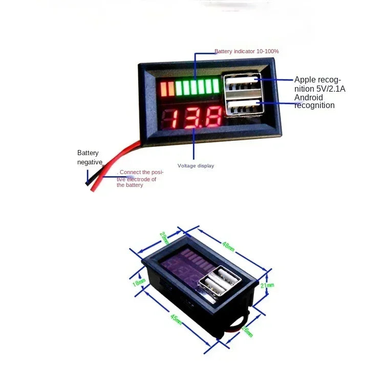 USB Car Voltmeter Panel 12V-24V | 5V 2.4A Lithium Battery Indicator Car Voltmeter Panel Qme