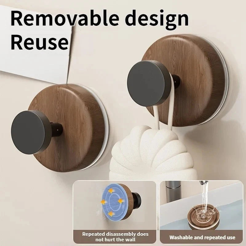 Wall-Mounted Wood-Look Suction Cup Hook Rack | Key Organizer Wall Hook Rack Qme