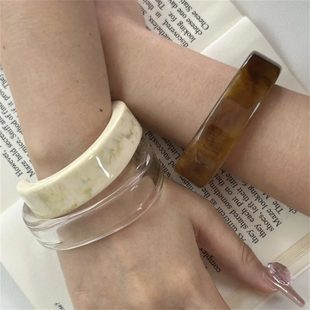 Y2K Chunky Acrylic Resin Wide Bangle Bracelet | Kpop Style Chunky Bangle Bracelet Qme