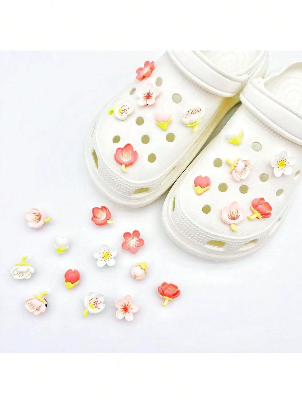 Pink Flower Cartoon Shoe Charms – 12pc Detachable DIY Set Shoe Charms Qme