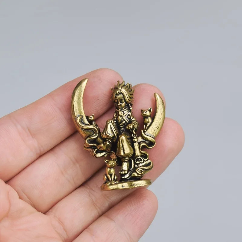 Vintage Brass Moon Witch Mini Statue Antique Metal Ornament Desktop Ornament Qme