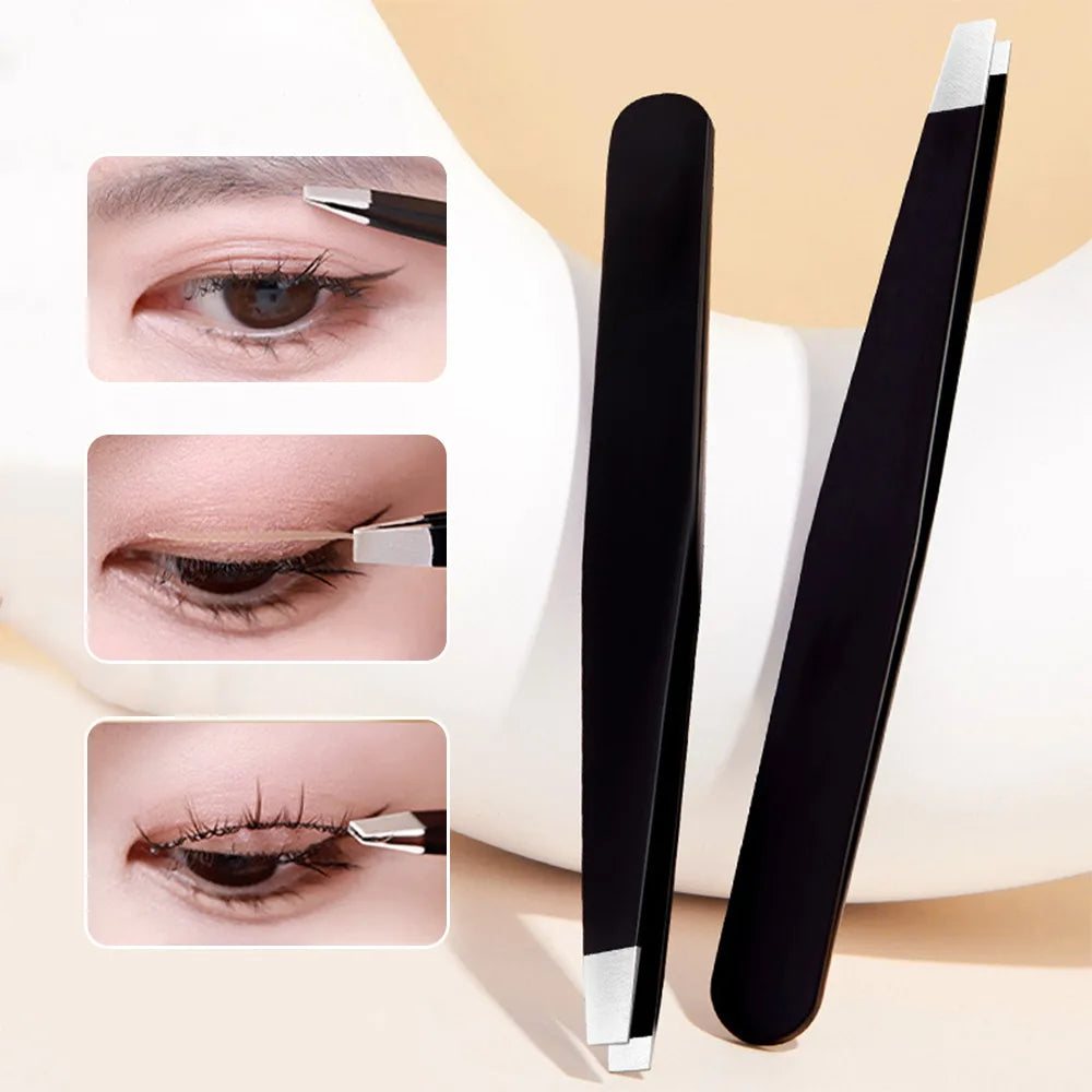 GECOMO Stainless Steel Eyebrow Tweezer – Slant & Flat Tip Eyebrow Tweezer Qme