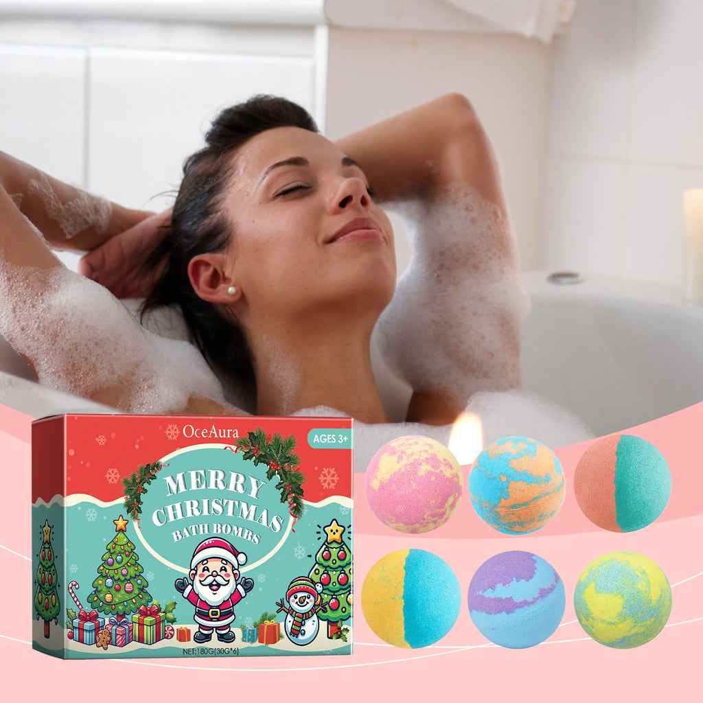 OceAura Christmas Bath Bombs 6-Pack – Moisturizing & Fragrant Bath Bombs Set Qst