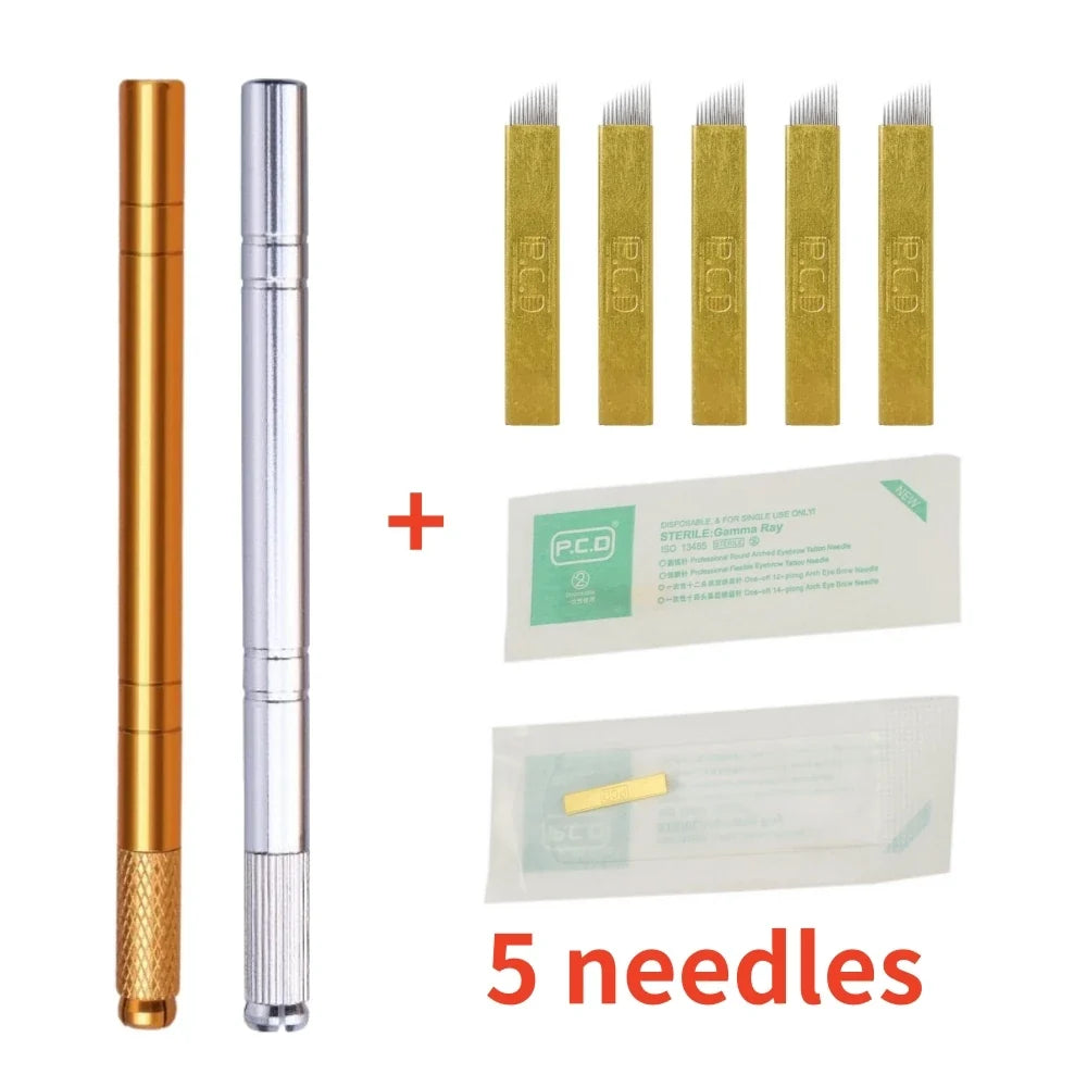 Golden Tebori 3D Microblading Pen & Needles – Permanent Makeup Microblading Pen Qme Two Pen 5 Needles