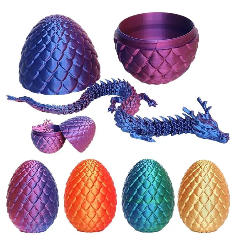 3D Printed Articulated Dragon & Egg Figurine | Home Decor Articulated Dragon Figurine Qme