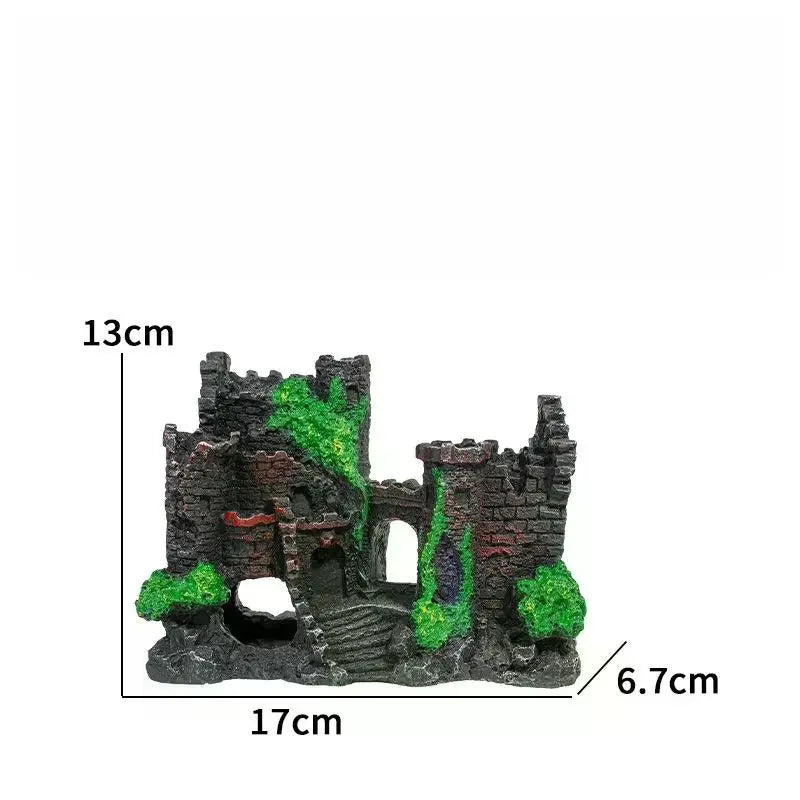 Resin Castle Aquarium Ornament | Fish Tank Rockery Decor Aquarium Ornament Qme