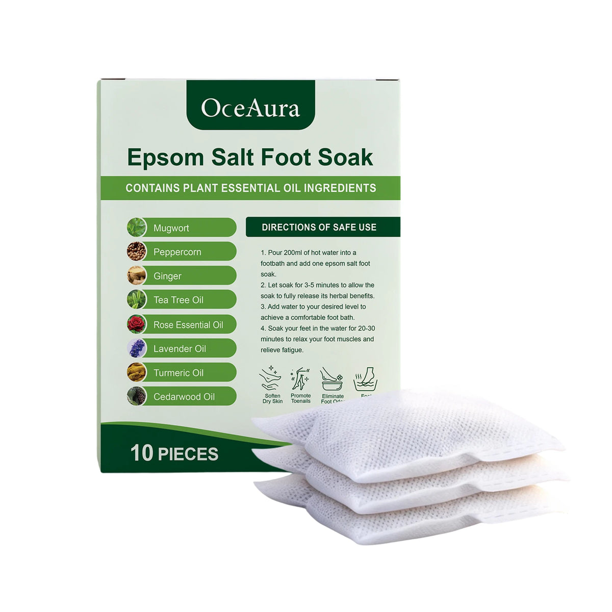 OceAura Mugwort Ginger Herbal Foot Soak Bags – 10 Pack Spa Herbal Foot Soak Qst 1 BOX