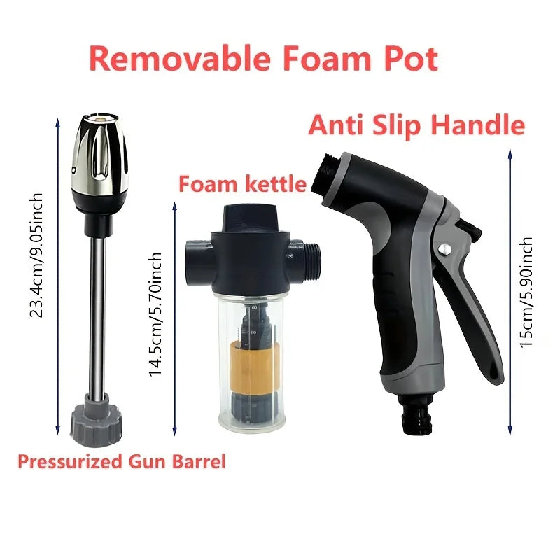 High-Pressure Car Wash Gun with Foam Bottle & Long Handle Car Wash Spray Gun Qme
