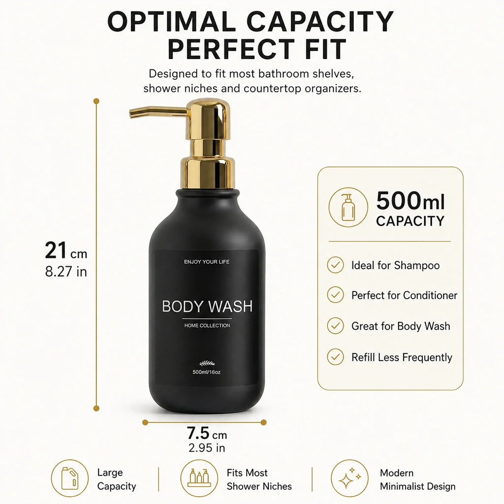 Matte Black Shower Dispenser Bottles – Shampoo & Body Wash Pump Shower Dispenser Bottles Qme