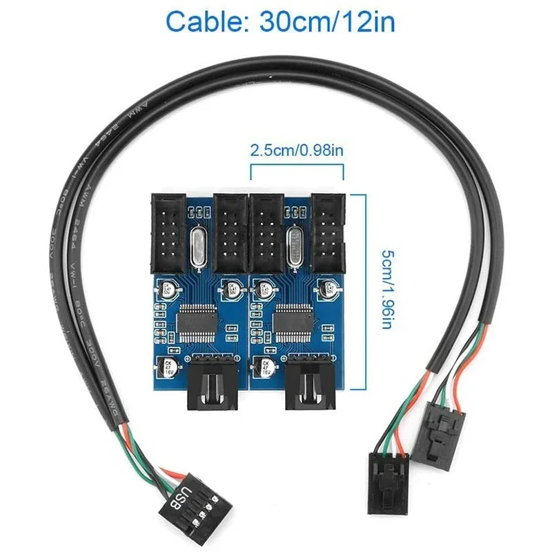 USB 2.0 9-Pin 1-to-4 Motherboard Expansion Hub Splitter USB Hub Adapter Qme