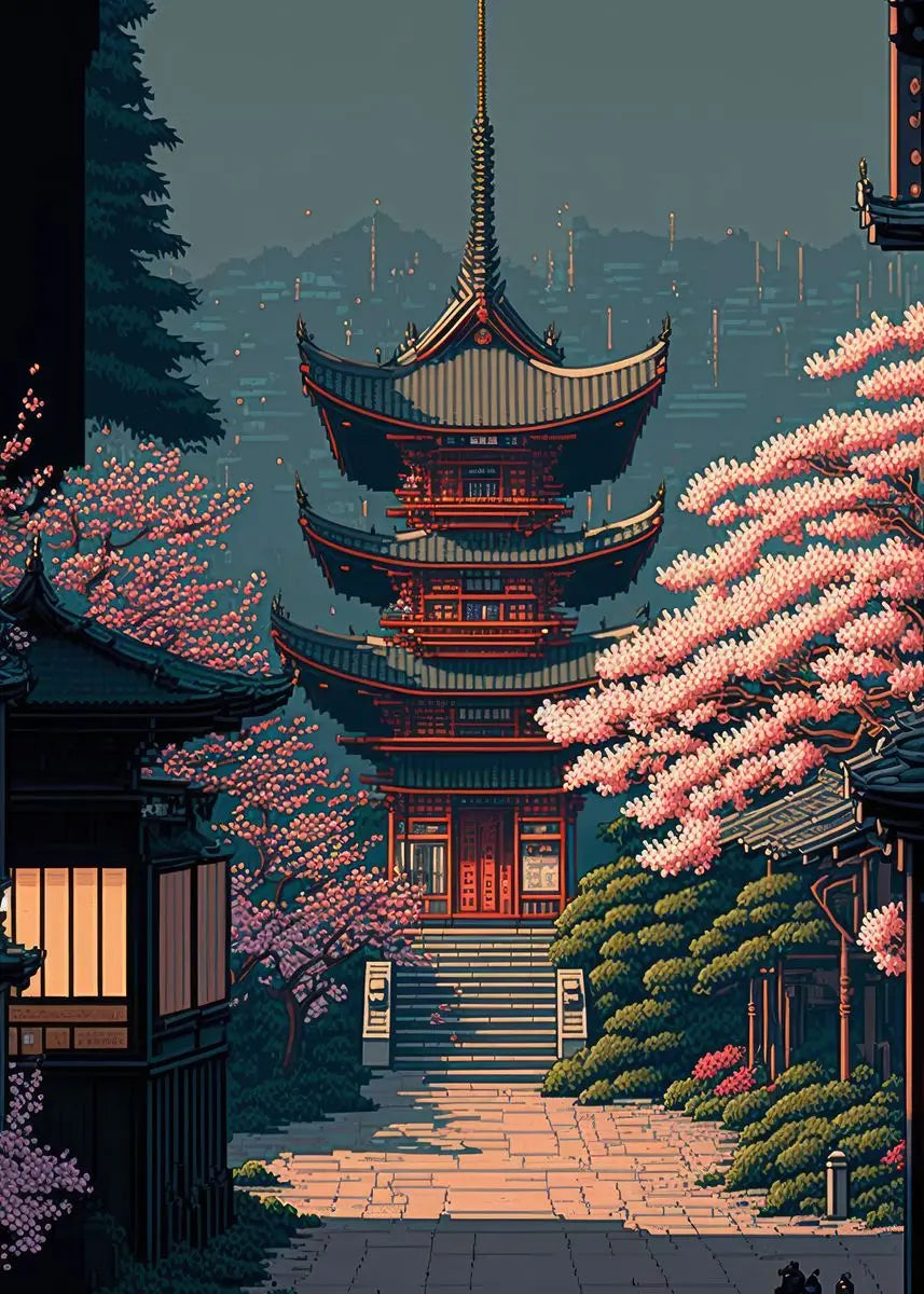 Japan Pixel Street Landscape Canvas Wall Art Print | Home Decor Canvas Wall Art Qst E 50X70cm No Framed