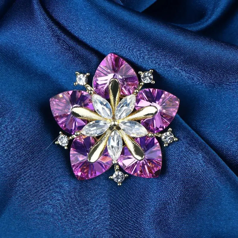 Crystal Peach Blossom Brooch – Shining Flower Lapel Pin Floral Brooch Pin Qme style 1