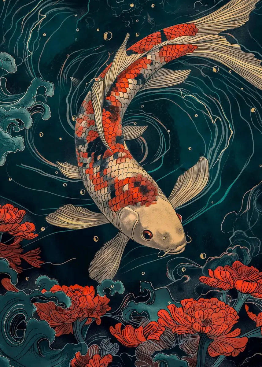 Japanese Koi Fish Canvas Wall Art – Colorful Carp Poster Print Canvas Wall Art Qst
