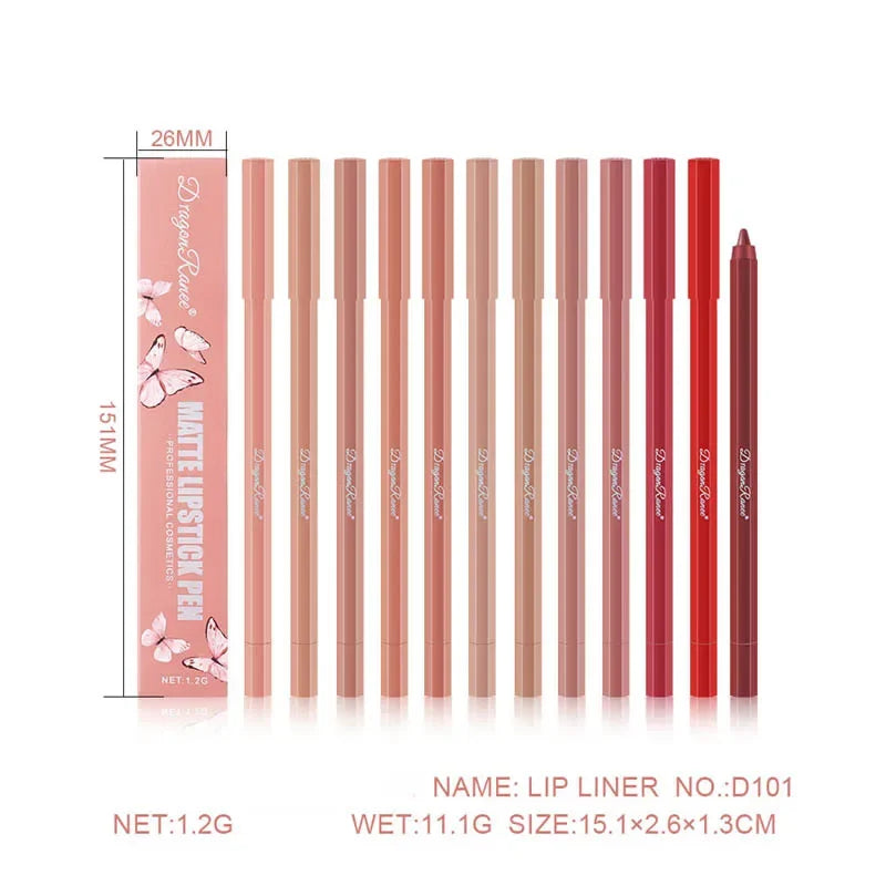 12-Color Waterproof Foaming Lipliner Soft Mist Lipstick Pen Lip Liner Pen Qme