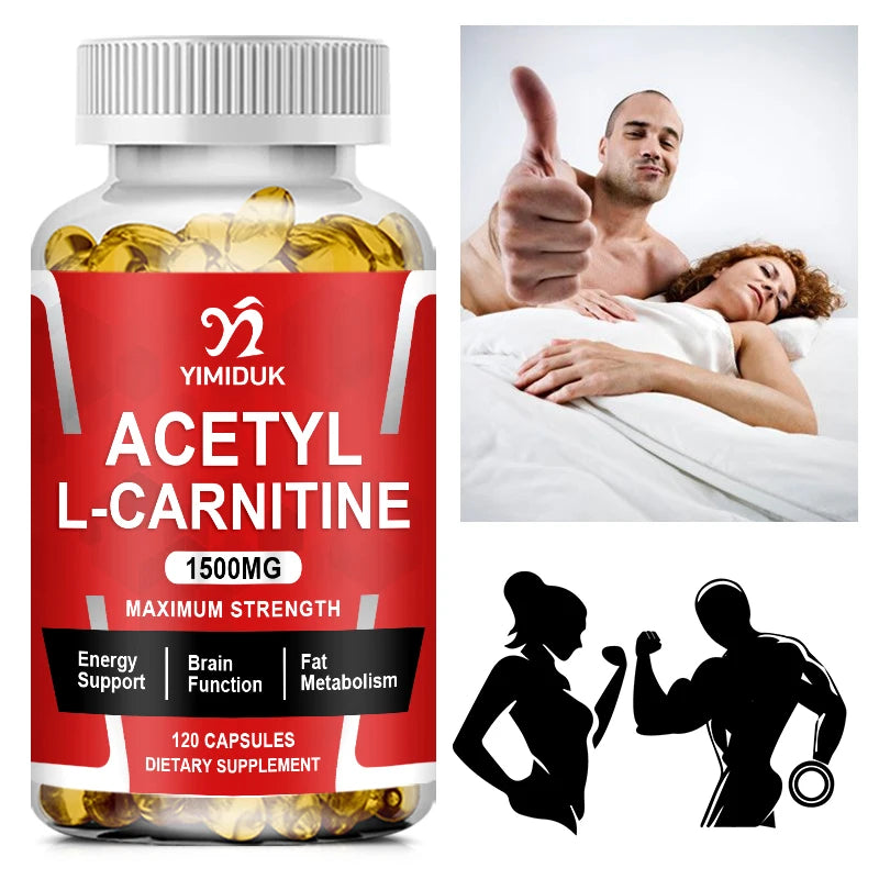 Yimiduk 1500mg Acetyl L-Carnitine 120 Capsules | Energy & Focus Dietary Supplement Qst
