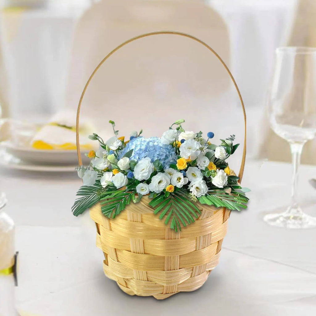 Miniature Woven Wood Flower Basket – Rustic Desktop Ornament Miniature Woven Basket Qme