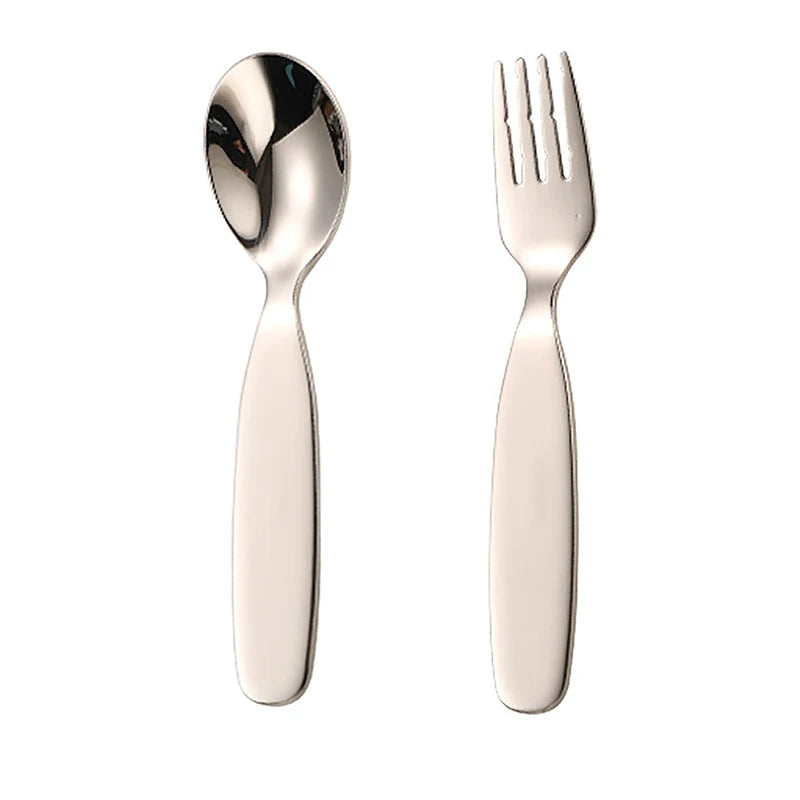 Kids 304 Stainless Steel Spoon & Fork Set – Safe Tableware Kids Flatware Set Qst 2Pcs
