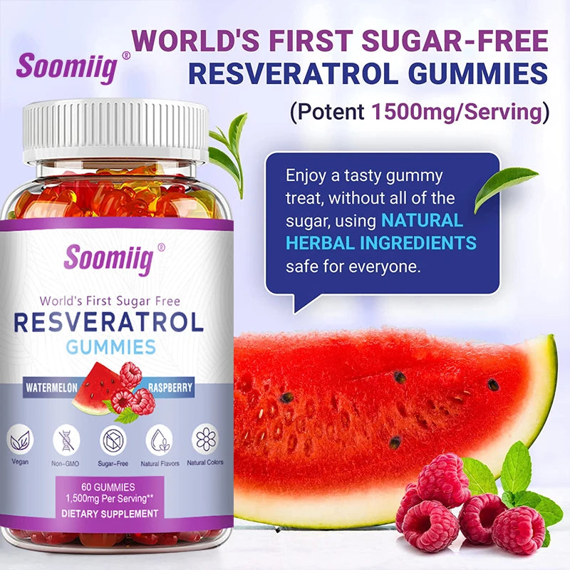 Soomiig Resveratrol Gummies 1500mg – Antioxidant & Skin Support Resveratrol Supplement Qst