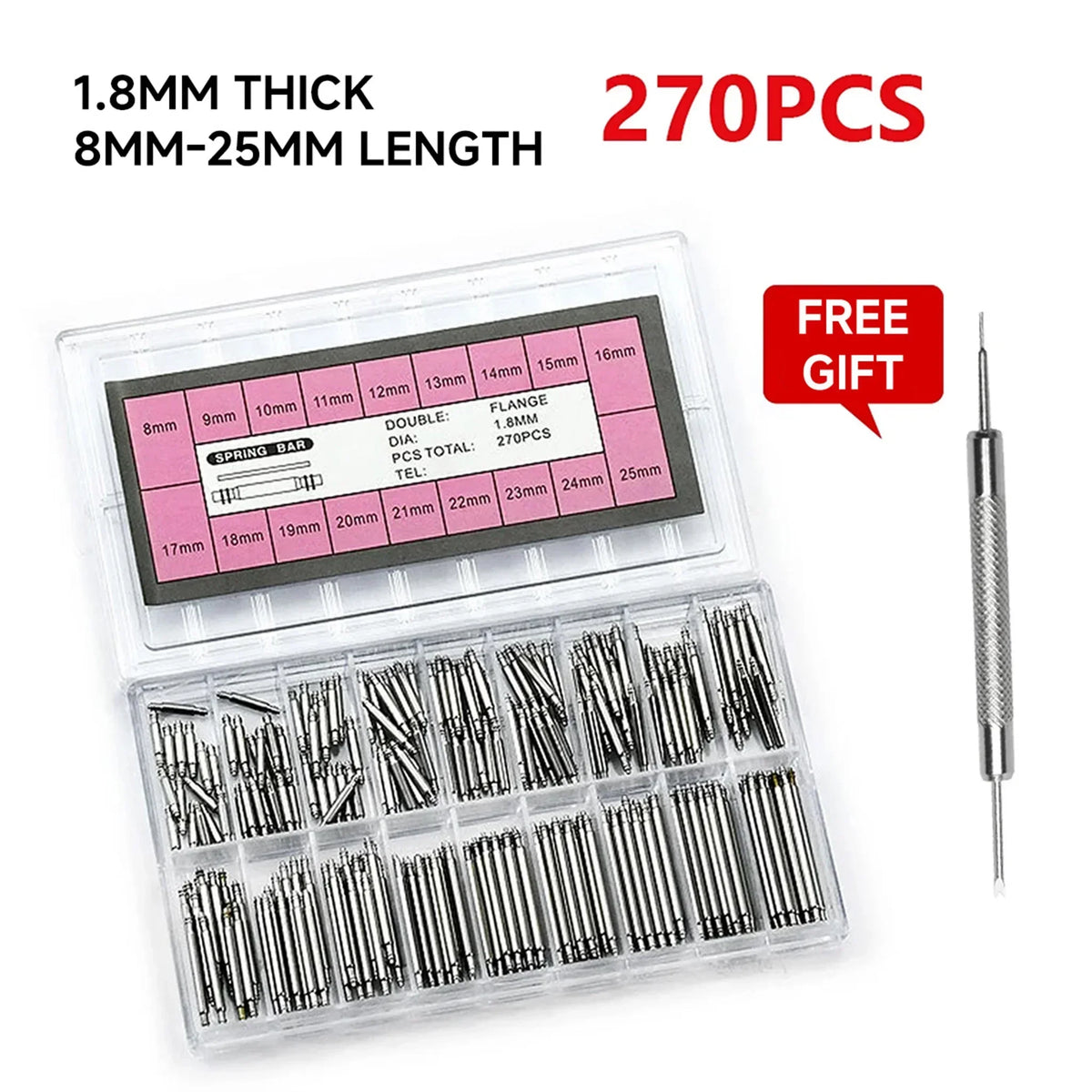 Stainless Steel Spring Bars 8mm Watch Strap Repair Kit Watch Repair Tool Qme 1.8mm 8-25mm
