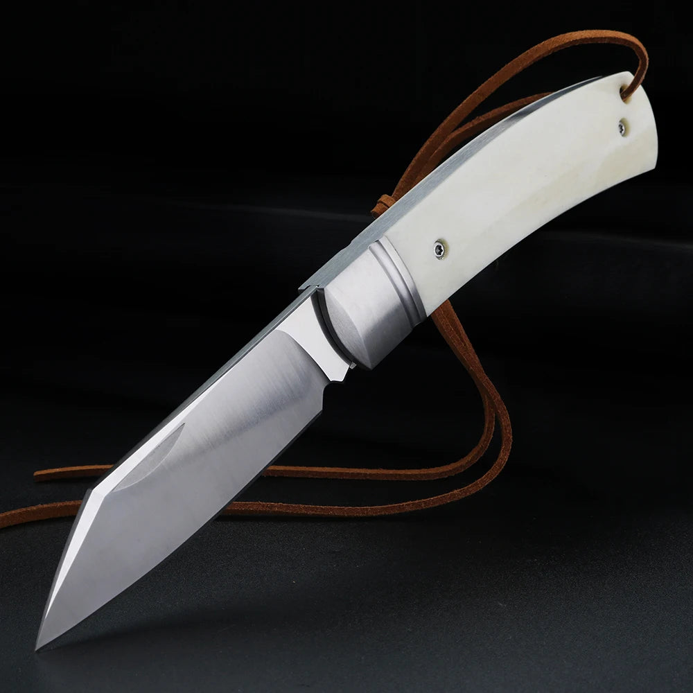 XUAN FENG D2 Steel Folding Pocket Knife – Bull Bone EDC Folding Pocket Knife Qst WHITE