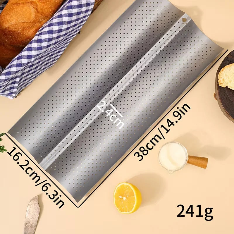 Nonstick Perforated Baguette Pan – 4-Wave Carbon Steel Bread Mold Baguette Baking Pan Qst Silvery 2