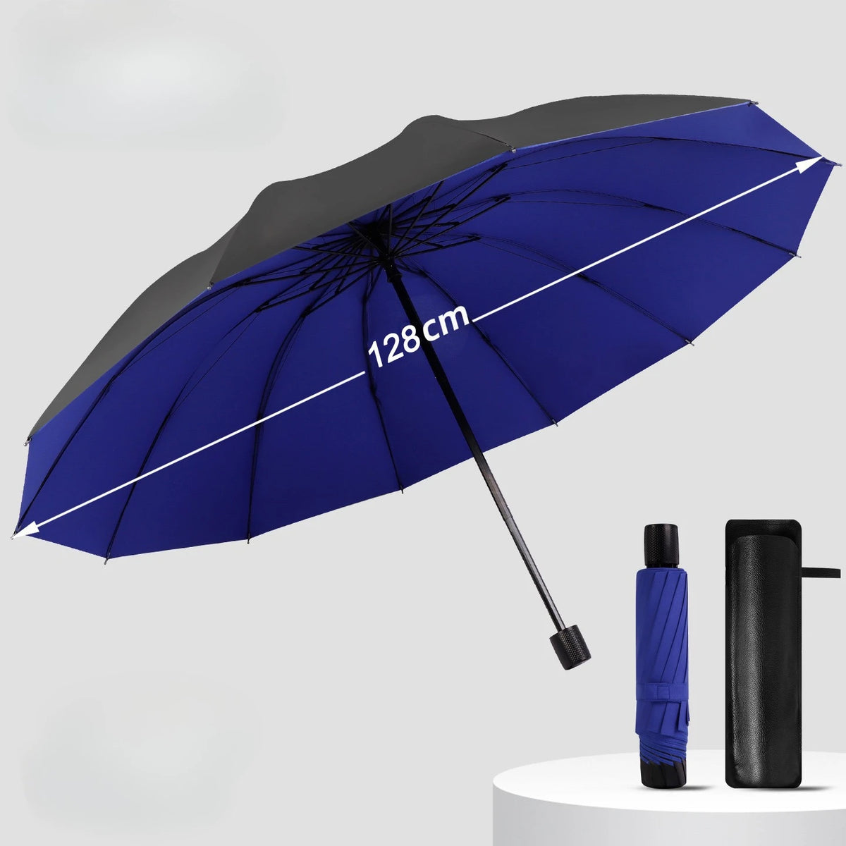 128cm Large Windproof Reversible Rain & Sun Umbrella – Unisex Windproof Rain Umbrella Qst Blue 12K Iron