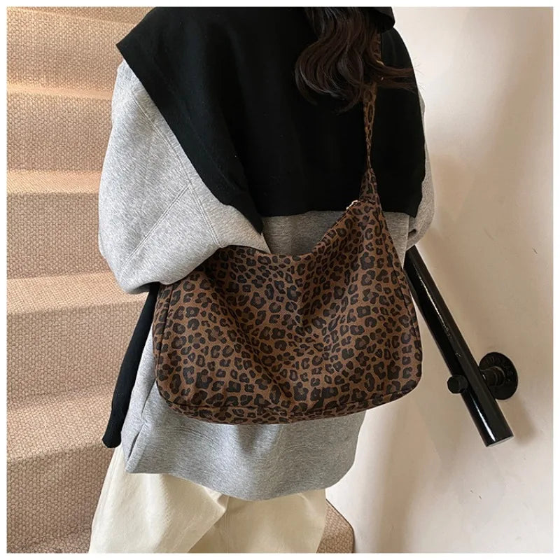 Women's Leopard Print Large Capacity Shoulder Crossbody Bag Shoulder Crossbody Bag Qme