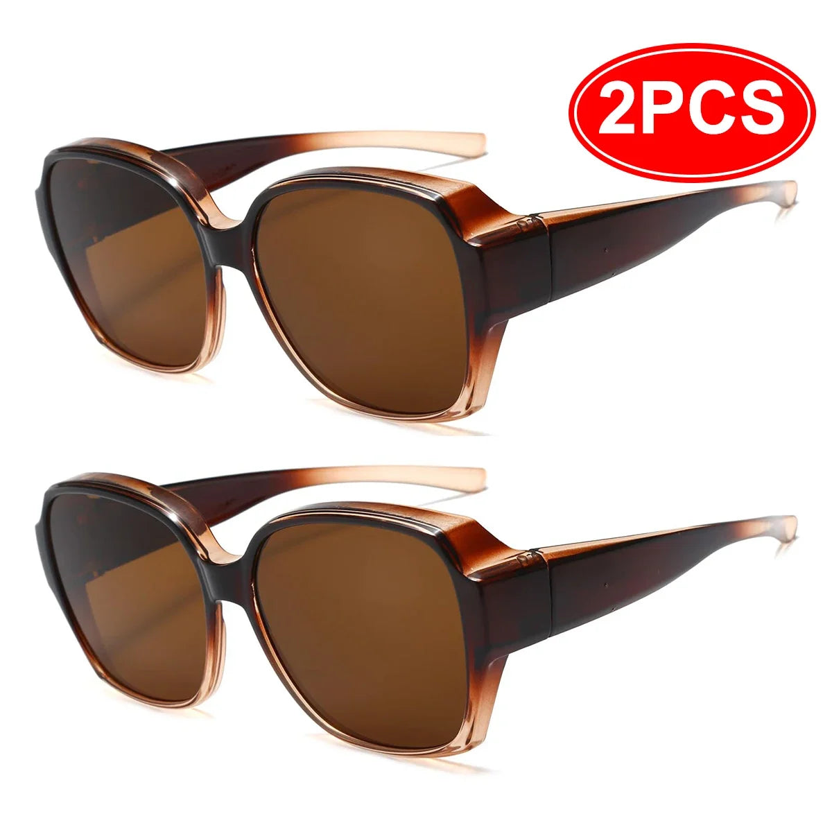 VOPHA Fit Over Sunglasses UV400 Wrap-Around Unisex T01 Fit Over Sunglasses Qst 2PCS-Brown