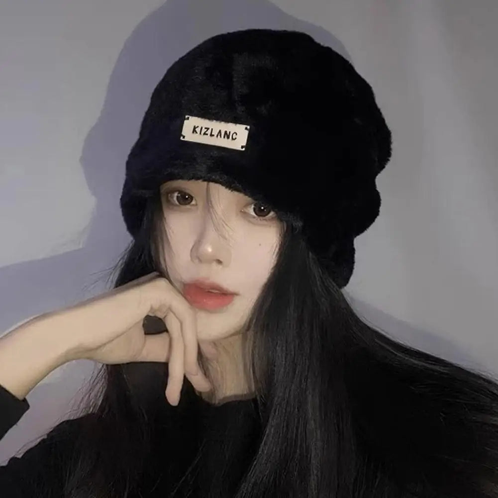 Women's Plush Fleece Baggy Beanie Hat – Warm Winter Skullcap Fleece Beanie Hat Qme