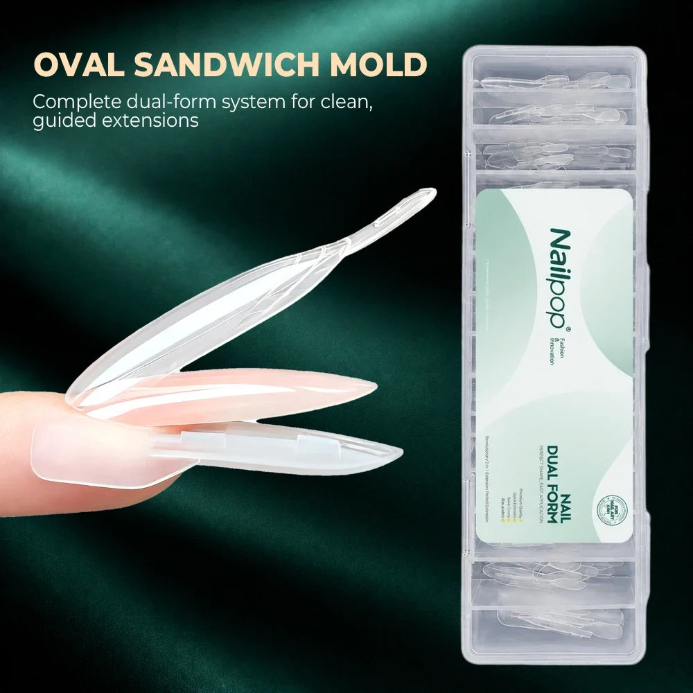 Nailpop 120pcs Dual Forms 15 Shapes Clear Nail Molds | Oval & Long Nail Extension Molds Qme