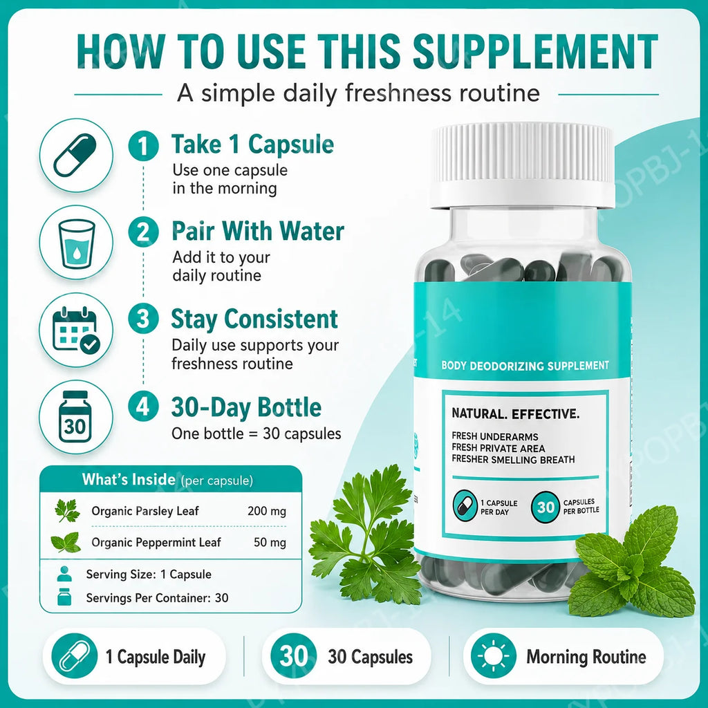 Herbal Freshness Capsules – Organic Parsley & Peppermint 30ct Herbal Supplement Qst