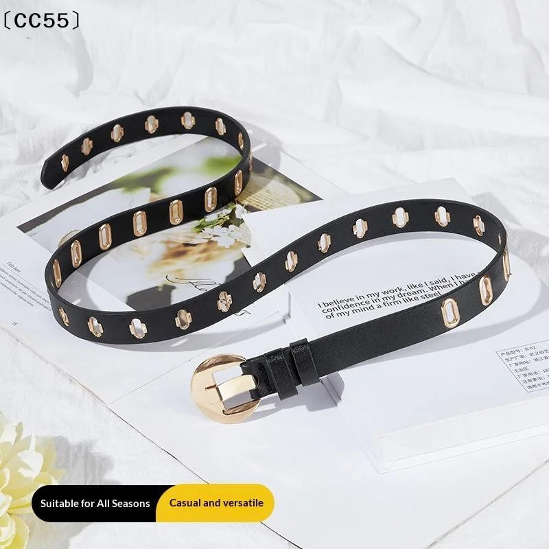 Vintage Round Buckle PU Leather Belt – Women's Waistband Fashion Leather Belt Qst