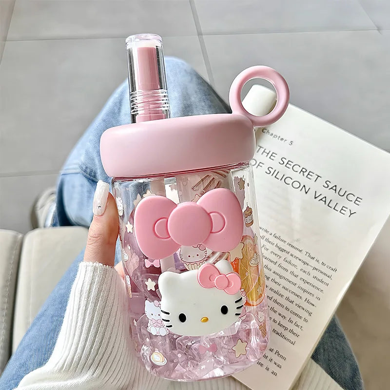 Hello Kitty Girls' Plastic Cup with Stylish Straw | 4 Colors Kids Straw Cup Qme 1 600ml