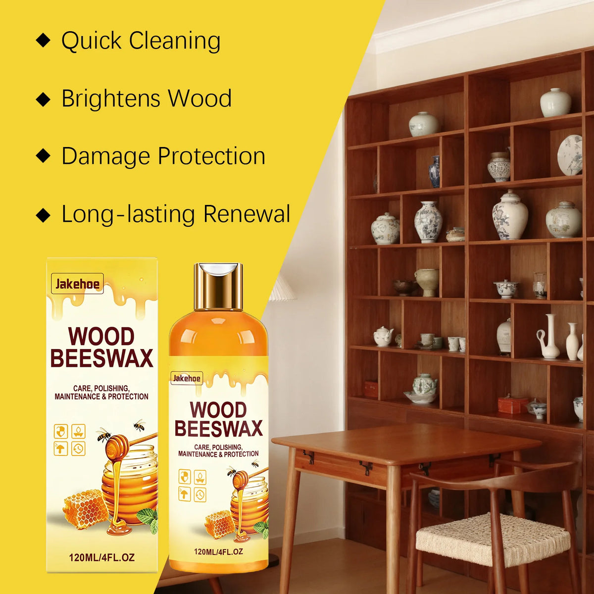 Natural Beeswax Wood Polish & Furniture Care 120ml | JAKEHOE Furniture Polish Wax Qst