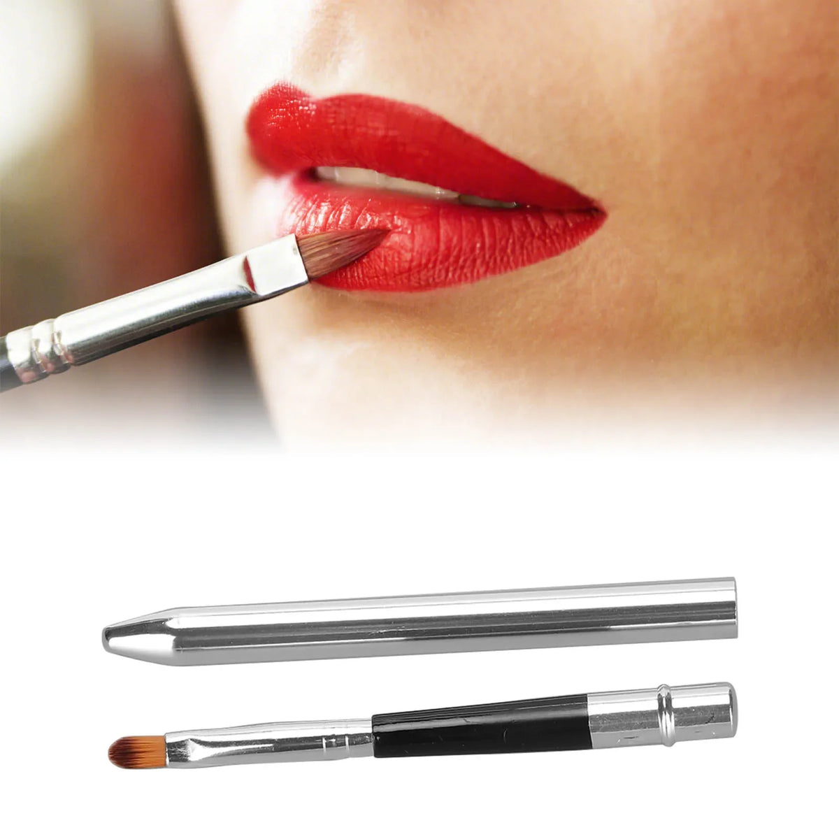 Qme Ergonomic Lip Brush with Sealing Cover | Easy Clean Lip Makeup Brush Qme
