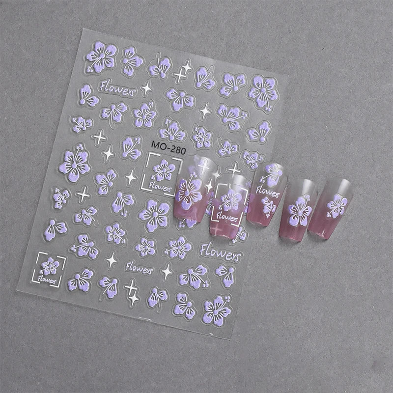 5D Embossed Flower Nail Stickers – Floral Petal Designs Nail Art Stickers Qst Purple