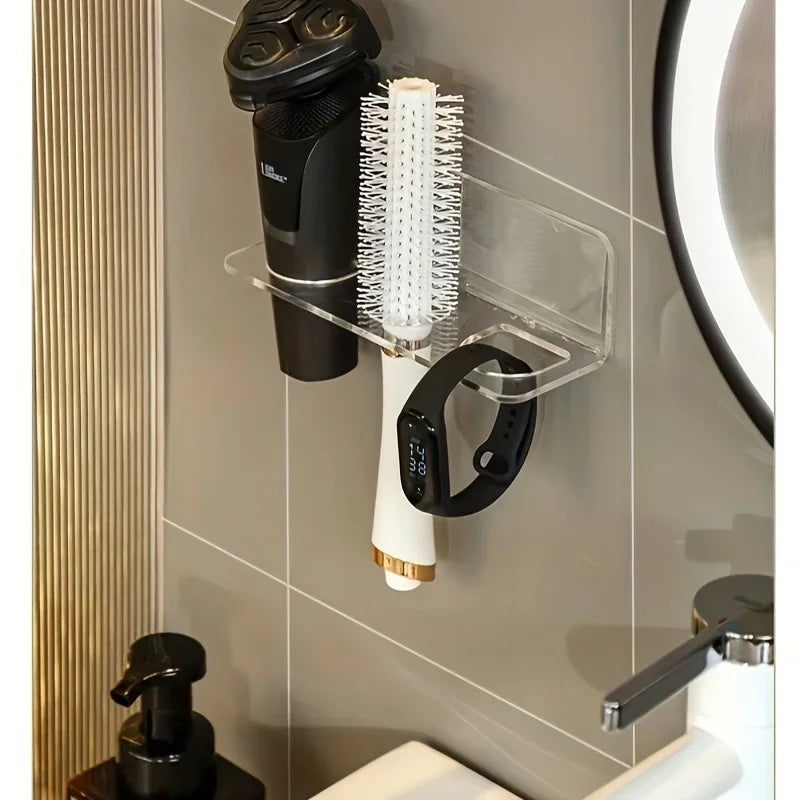 Wall-Mounted Acrylic Hair Brush Holder | Clear Bathroom Organizer Bathroom Hair Organizer Qme
