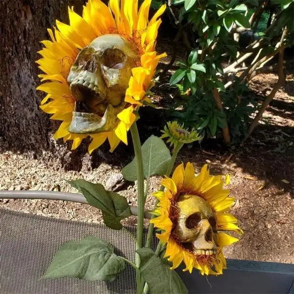 Skull Sunflower Garden Stake – Halloween Yard Decoration Halloween Garden Stake Qme