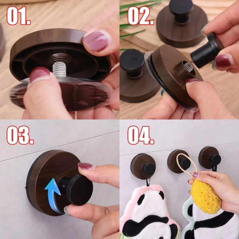Walnut Grain Suction Cup Hook – No-Drill Wall Hanger Wall Suction Hook Qst